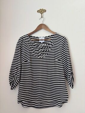 Akris Punto Striped Mulberry Silk Blouse Sz 10 Spring Luxury Office